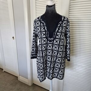 J Crew Navy Blue White Cotton V Neck Tunic 3/4 Sleeve Nautical Blouse Size S